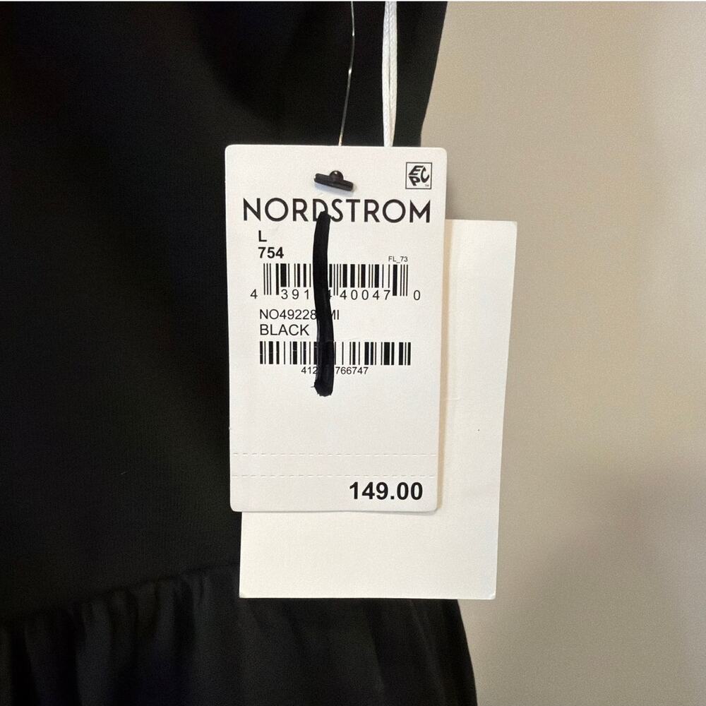 NWT Nordstrom Embroidered Sleeveless Mixed Media Dress Black Size Large - Picture 7 of 9